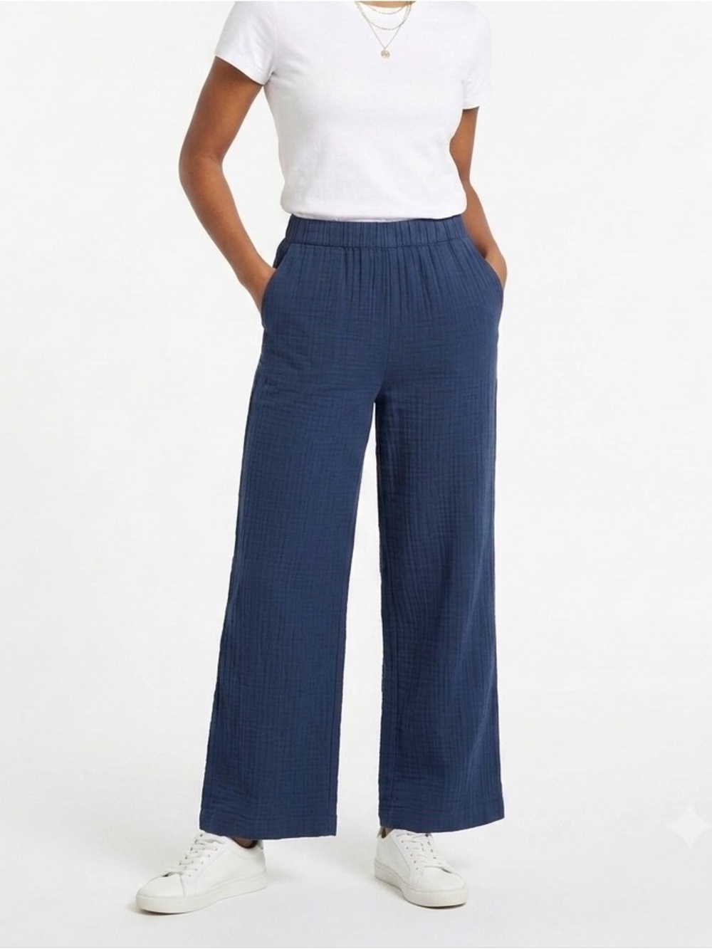 Max Studio London Blue Linen Blend Wide Leg Pants Side Button Waist